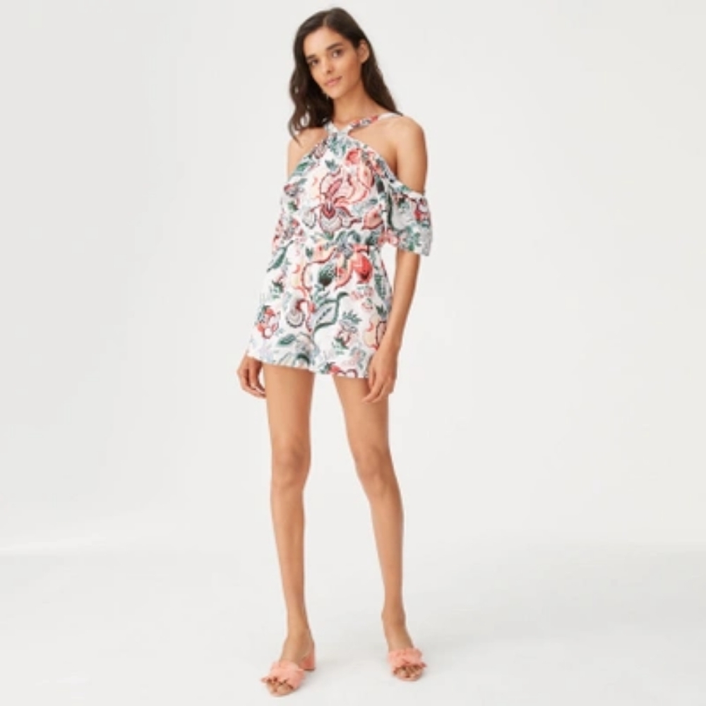 Club Monaco 100%Silk Dacko Festival romper One Piece Jumpsuit Floral Sz8